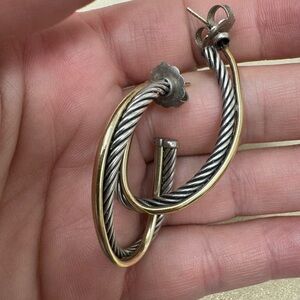 Elegant David Yurman Oval Crossover 14K gold and Sterling silver Hoop Earrings